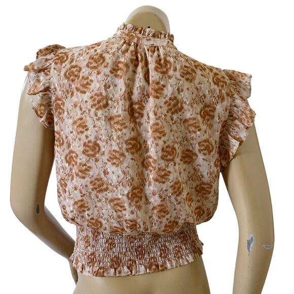 JOIE Womens Size Medium Cap Sleeve Keyhole Neck Cropped Boho Tribal Print Shirt - Picture 4 of 8